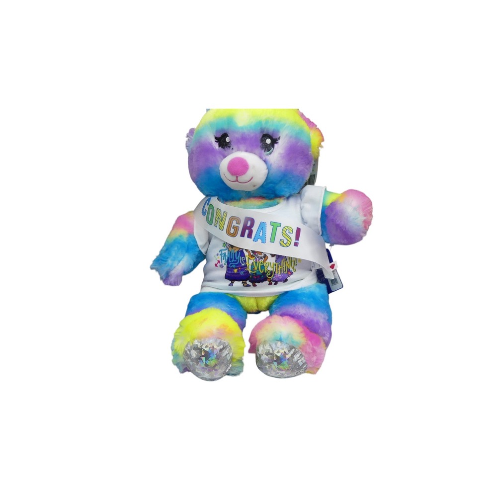 Build-A-Bear Plush Toy Unisex 16in Rainbow New Congrats Sash Encanto Shirt